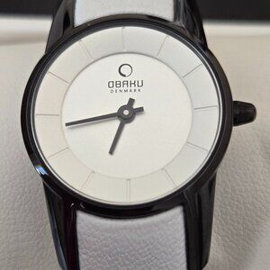Obaku Denmark Women's Watch White Leather Minimalist Quartz Analog black/white